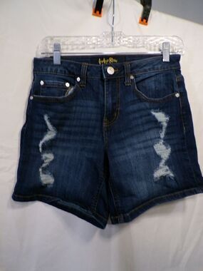 Indigo Rein Juniors Dark Wash Distressed Cut-Off Denim Shorts Size 26